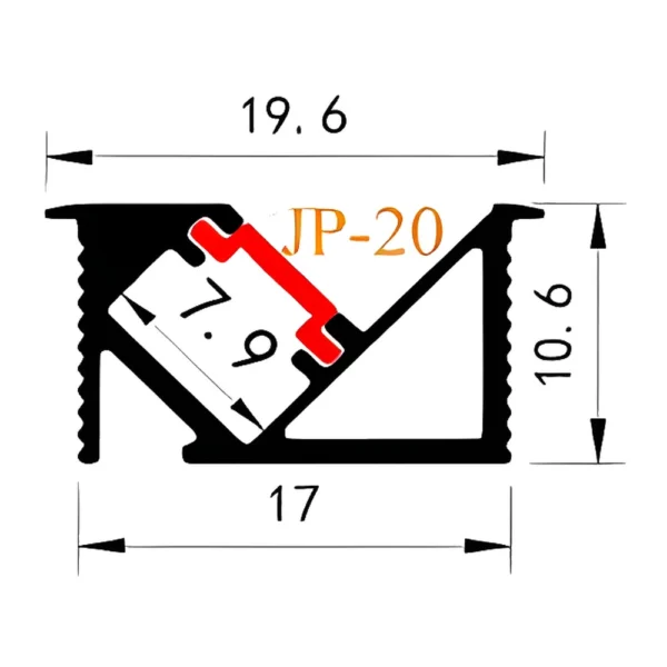 JP-20 Recessed Angled LED Profile Black CAD drawing with dimensions JP-20 Recessed Angled LED Profile Black CAD drawing with dimensions