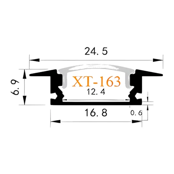 XT-163 Recessed LED Profile with Lips CAD drawing with dimensions XT-163 Recessed LED Profile with Lips CAD drawing with dimensions