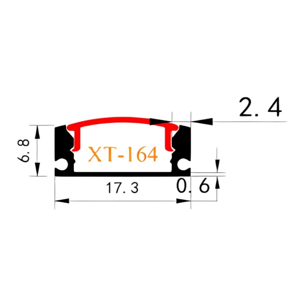XT-164 Aluminum LED Profile 17x7mm CAD drawing with dimensions XT-164 Aluminum LED Profile 17x7mm CAD drawing with dimensions