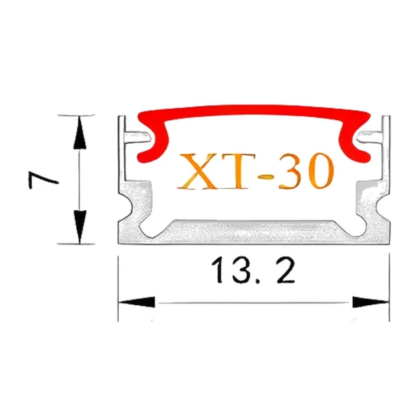 XT-30 Aluminum LED Profile 13x7mm CAD drawing with dimensions