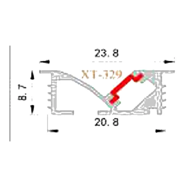 XT-329 Angled Aluminum LED Profile CAD drawing with dimensions XT-329 Angled Aluminum LED Profile CAD drawing with dimensions