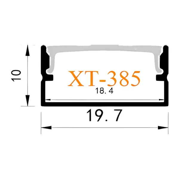 XT-385 Aluminum LED Profile 20x10mm CAD drawing with dimensions XT-385 Aluminum LED Profile 20x10mm CAD drawing with dimensions