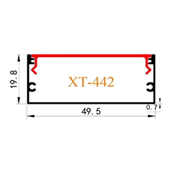 XT-442 Aluminum LED Profile 50x20mm CAD drawing with dimensions XT-442 Aluminum LED Profile 50x20mm CAD drawing with dimensions